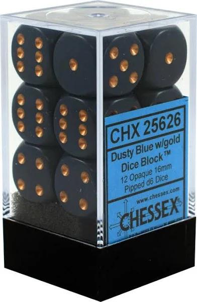 Chessex D6 Dice Opaque 16mm Dusty Blue/Copper (12 Dice in Display)