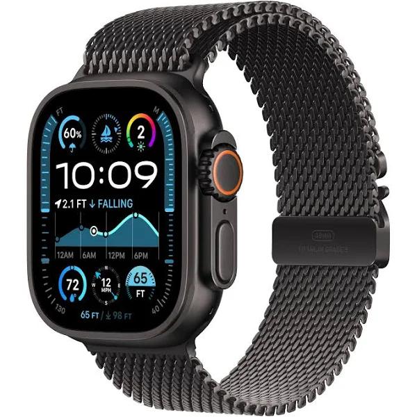 Apple Watch Ultra 2 (GPS+Cellular) 49mm Titanium Case with Black Titanium Milanese Loop - Small - Black