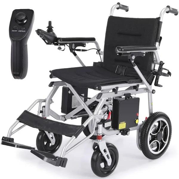 EQUIPMED Power Electric Wheelchair, Airline Approved Wheelchair, Extra Lightweight, Long Range, Lithium Batteries, Silver