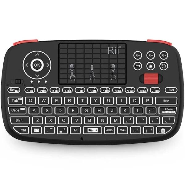 Rii (2019 Upgrade I4 Mini Bluetooth Keyboard with Touchpad, Blacklit Portable Wireless Keyboard with 2.4G USB Dongle for Smartphones, PC.Black