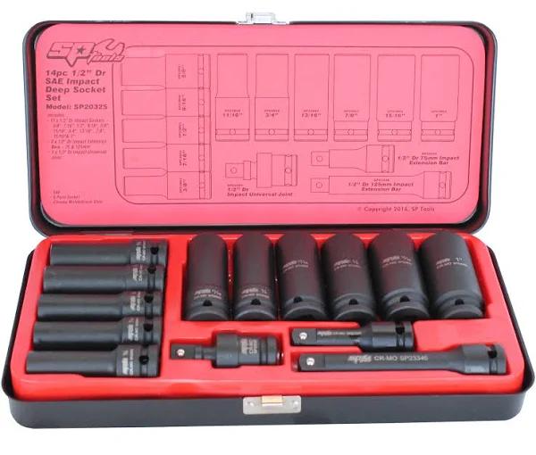 SP Tools 14pc 6Pt SAE 1/2" Deep Impact Socket Set SP20325