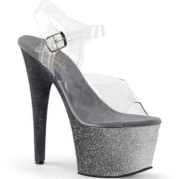 Pleaser ADORE-708OMBRE Clear/Silver-Black Ombre Platform Sandal Size 6