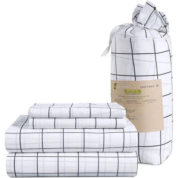 100% Organic Washed Cotton Sheet Set - Windowpane Charcoal Queen