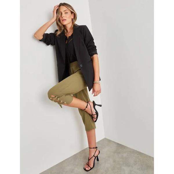 Womens Rockmans Crop Pants with Button Side Ankle Detail | Capri Clothing Pants