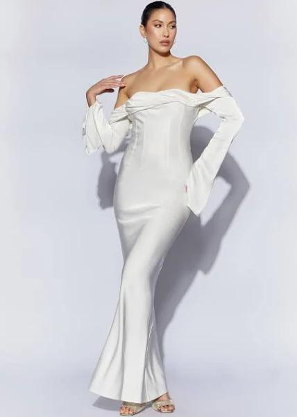 Giselle Off Shoulder Cowl Neck Maxi Dress | White | MESHKI Maxi Dresses | Size XXS | in Multiple Sizes & Styles | AfterPay Available