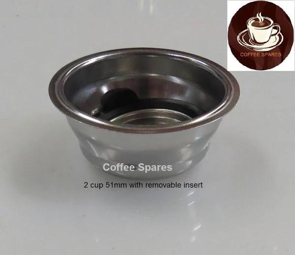 2 Cup Coffee Filter Basket - 51mm Dual Floor With Removable Insert For