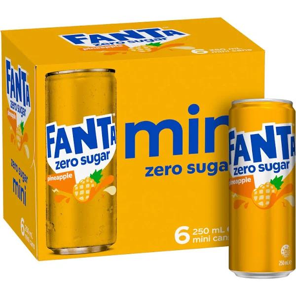 Fanta Pineapple Zero Sugar Mini Cans 6x250ml 6 Pack