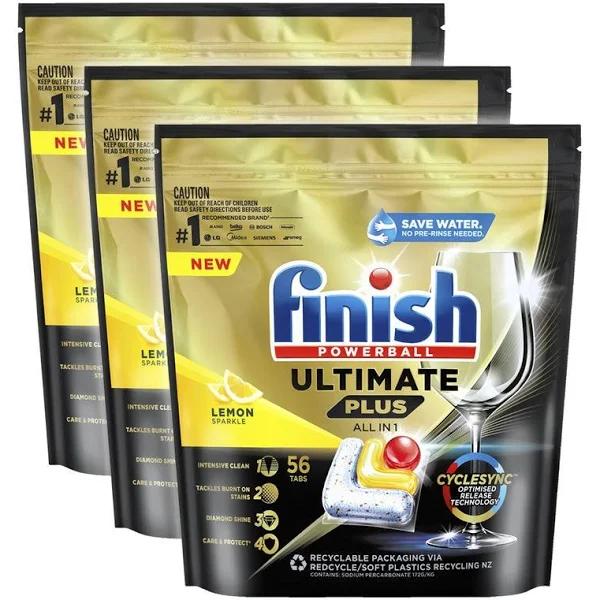 168pc Finish Powerball Ultimate Plus All In 1 Dishwashing Tablets Lemon Sparkle - Earn Everyday Rewards, Afterpay Available