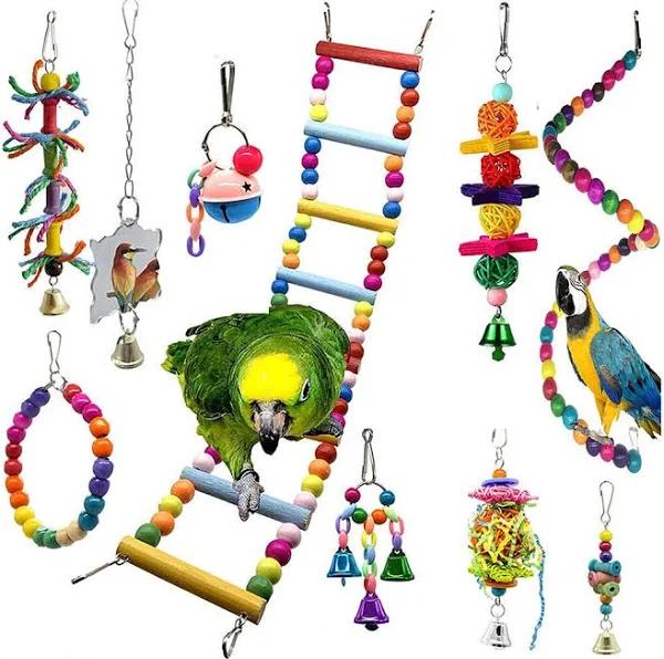 10pc Parrot Hanging Swing Bird Toy Harness Cage Ladder Parakeet Cockatiel Hammock - AfterPay & zipPay Available