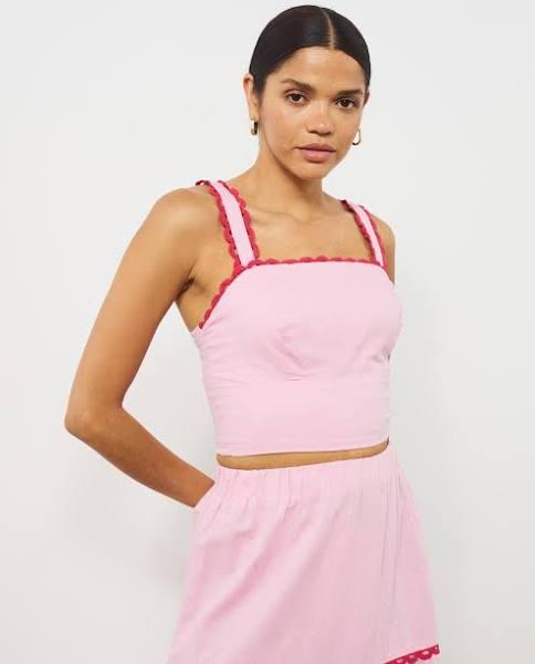 Atmos&Here - Women's Pink Cropped Tops - Thessy Contrast Trim Crop - Size 6 at The Iconic