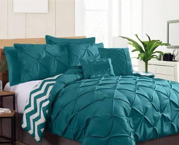 Ramesses 1000TC Pinch Pleat Comforter Set, 7 Piece (Teal) - King