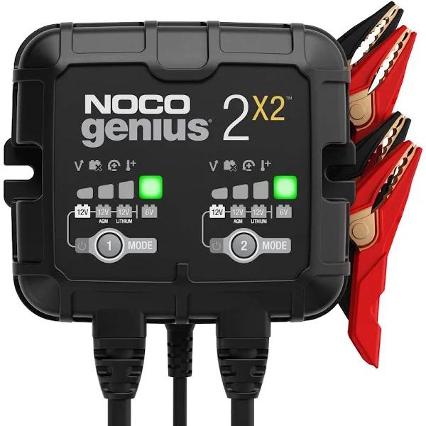 NOCO GENIUS2X2, 2-Bank 4A (2A/Bank) Smart Charger, 6V and 12V Car Battery Charger, Battery Maintainer, Trickle Charger and Desulfator For Automotive