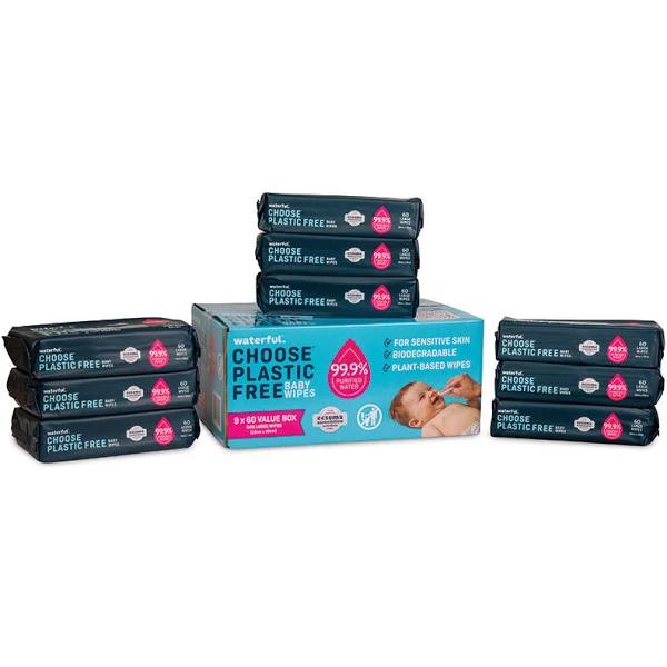 Waterful Plastic Free Baby Wipes 9x60 Pack Online Only