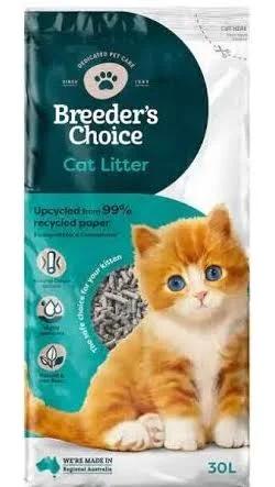 Au Breeders Choice Cat Litter 30 Litre Lightweight Recycled Paper