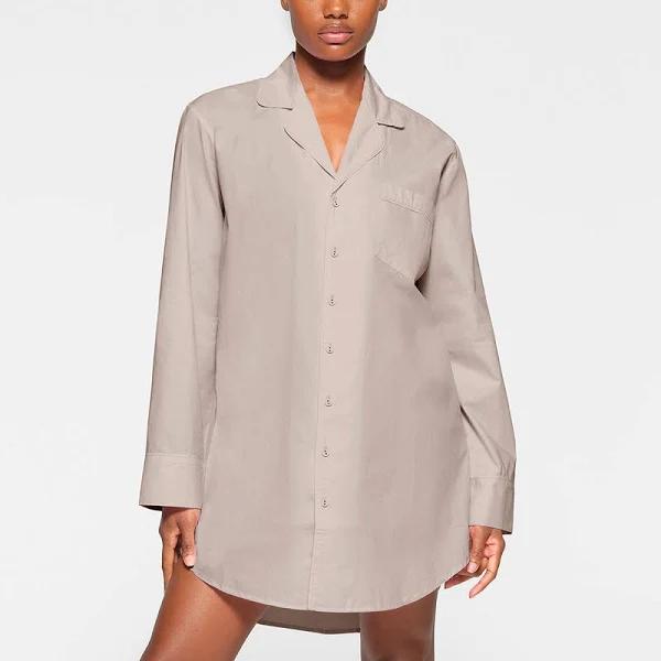 Cotton Poplin Sleep Button Up Dress | Silver