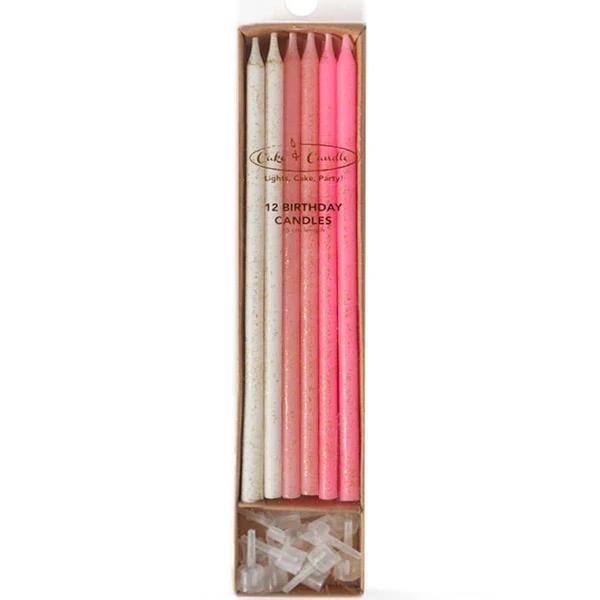 Pink Glitter Cake Candles (Pack of 12)