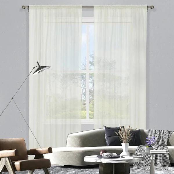 Curtain Wonderland Blizzard Sheer Rod Pocket Curtain 213cm or 221cm Drop Cream - Single