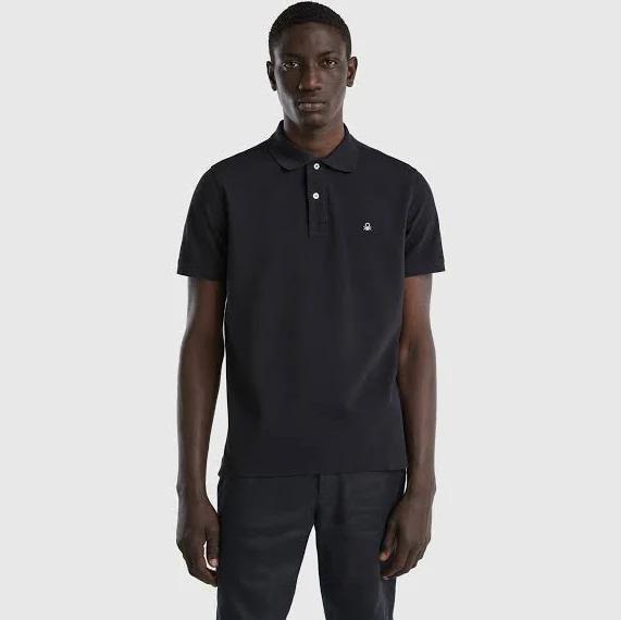 Benetton, Black Regular Fit Polo, Size XXXL, Black, Men