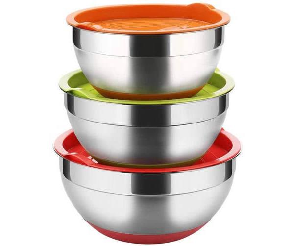 Stainless Steel Mixing Bowls, Non Slip Colorful Silicone Bottom Nesting Storage Bowls (Colorful, 3 Sizes)