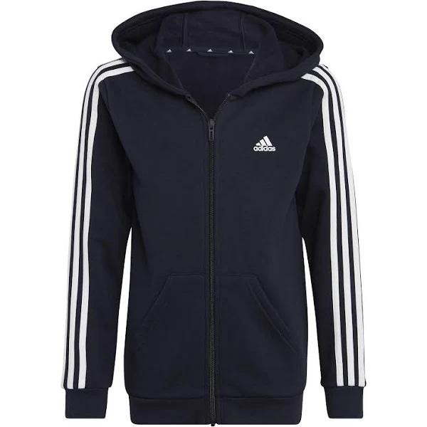 Adidas Essentials 3-Stripes Fleece Full-Zip Hoodie in Blue Navy 7-8