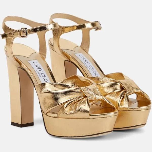 Jimmy Choo, Heloise 120 leather platform sandals, Women, Gold, EU 37.5, Sandals