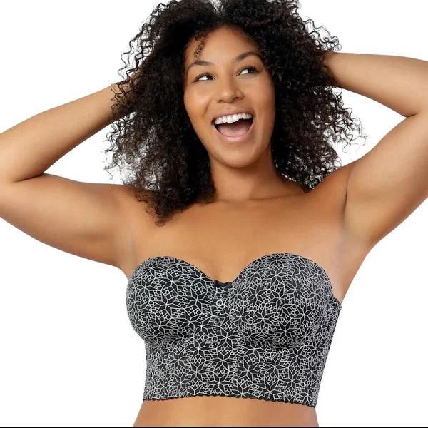 Parfait Marissa Lightly Padded Longline Strapless Bustier Bra in Black Mosaic Black 16F