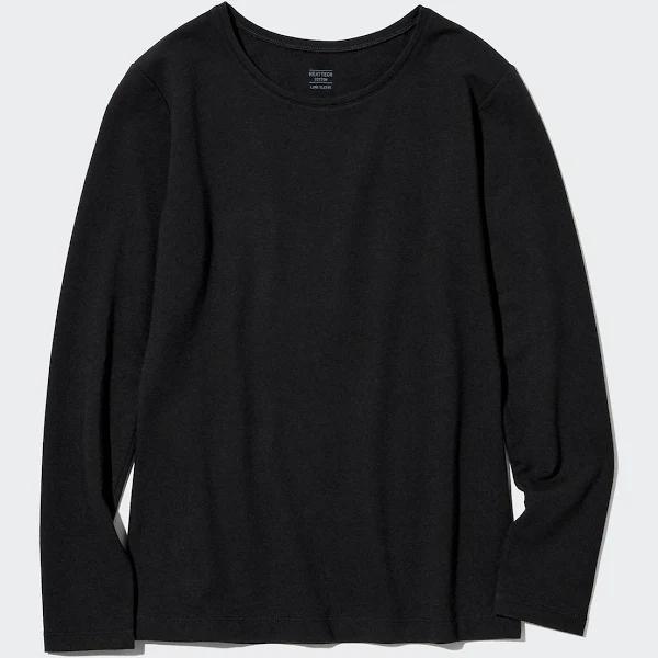 Uniqlo HEATTECH Thermal Cotton Extra Warm Crew Neck Long Sleeve T-Shirt - Black Size L