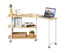 Giantex Mobile L-shaped Side Table 360° Rotating Corner Desk w/2-Tier Storage Shelf Wood Laptop Table Home Office Walnut