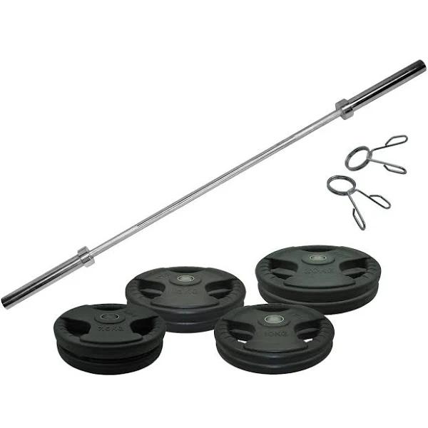 Total 117kg - 180cm Olympic Barbell + Rubber Coated Weight Plate - 7.5kg x 2 + 10kg x 2 + 15kg x 2 + 20kg x 2