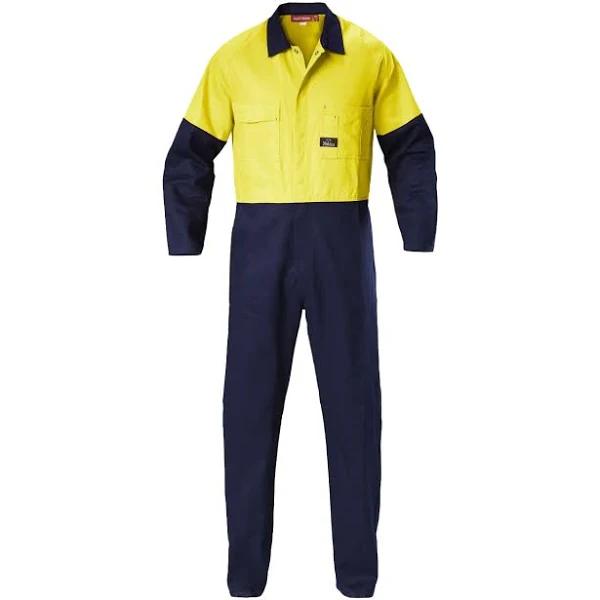 Hard Yakka Hi-Vis 2 Tone Cotton Drill Coverall Yellow/Navy 87 S