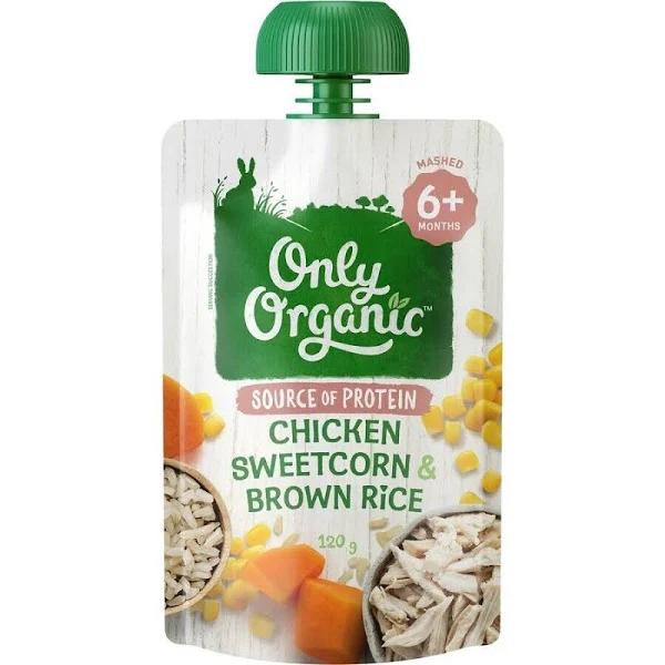 Only Organic Chicken Sweetcorn & Brown Rice 6 Months+ 120g -new