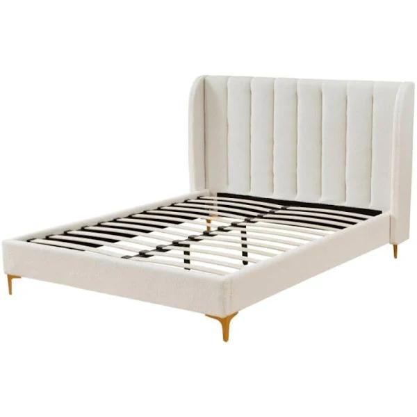 Design Square Modern Luxury Fabric Bed Frame w/ Headboard Double Size - Boucle