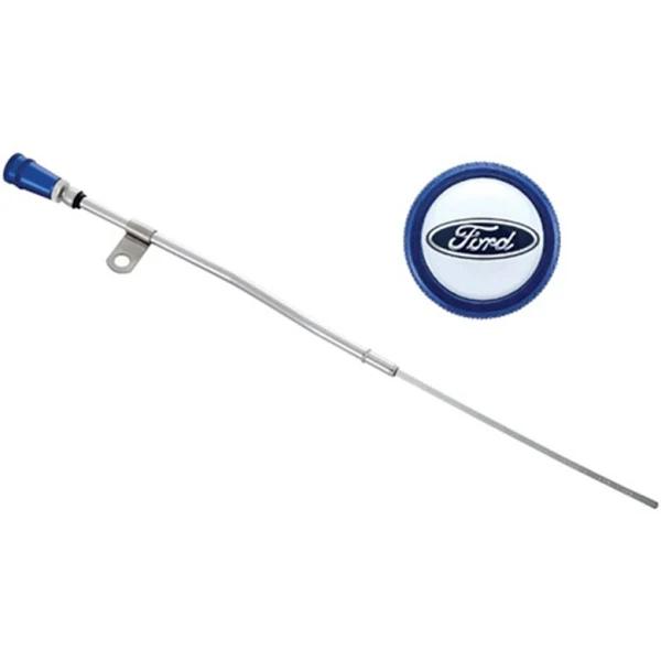 Ford Performance Engine Oil Dipstick Assembly Chrome w/ Blue Handle (302-400)