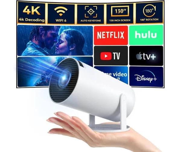 Mini 4K Projector with WiFi, Bluetooth 5.0, and 360 Keystone Correction for iOS/Android - Portable Home Theater