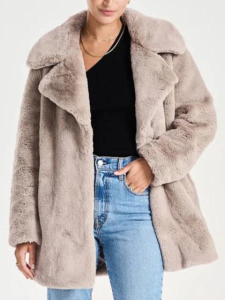 Ena Pelly Minimalist Faux Fur Jacket Stone / 14