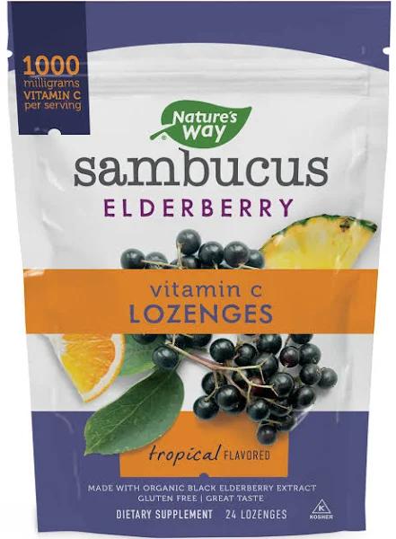 Nature's Way Sambucus Elderberry Vitamin C Lozenges Tropical Flavored 24 Lozenges