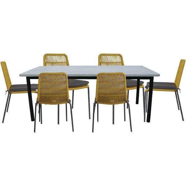 Lara 7pc Set 180cm Outdoor Dining Table 6 Chair Glass Concrete Top