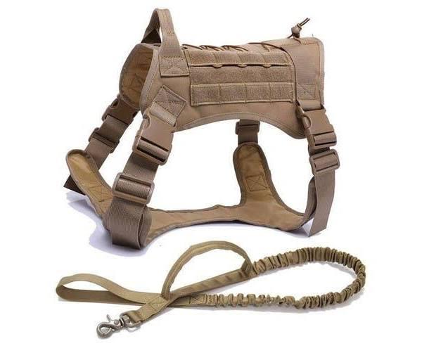 HOD Brown Tactical Dog Harness Vest With Handle and Bungee Dog Leash - Medium