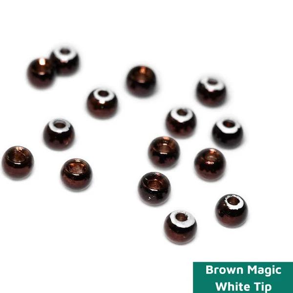 Togens Brass Magic Beads, 2.4mm - 3/32 / Brown Magic White Tip Fly Tying Beads