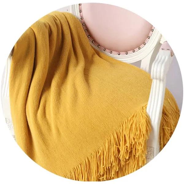 130cm x 200cm Warm Cozy Knitted Throw Blanket Yellow - Standard - AfterPay & zipPay Available