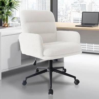 Aglaya Adjustable Boucle Swivel Office Chair w/ Castor Leg - Cream White