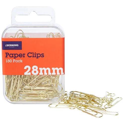 J.Burrows 28mm Paper Clips Gold 180 Pack