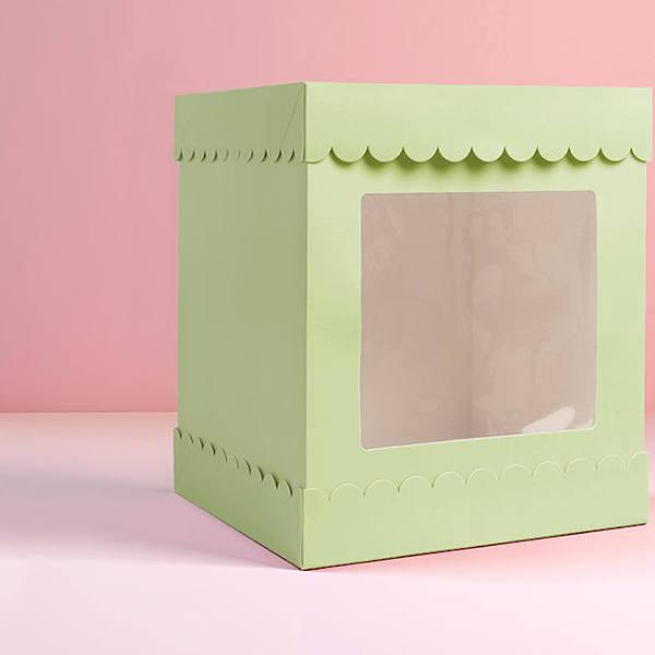 10" x 10" x 12" Tall Scalloped Cake Box - Pastel Green - Perth Stock