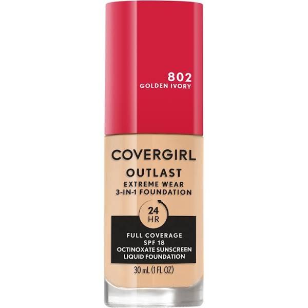 Covergirl Outlast Extreme Wear 24hr 3-in-1 Foundation SPF 18 - 802 Golden Ivory for Women 1 oz Foundation - 1 oz - AfterPay & zipPay Available