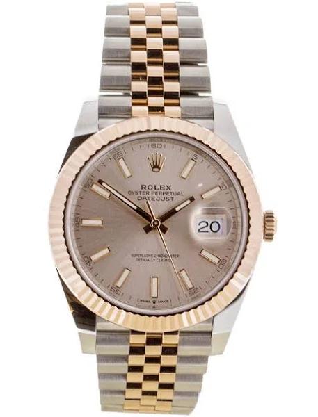 Rolex Men's Datejust Watch - 126331-SDTSJ - 41mm - Sundust Stick Dial - Everose Rolesor Case - Fluted Bezel - Everose Rolesor Jubilee Bracelet