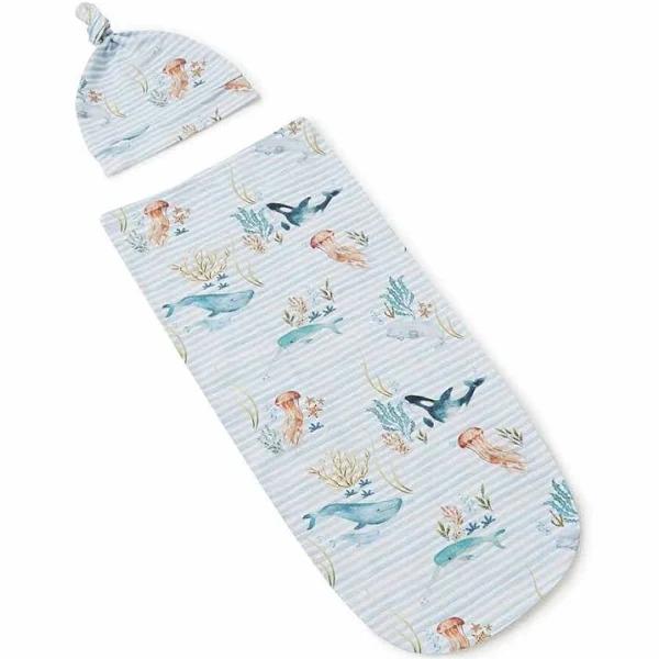 Snuggle Hunny Swaddle & Beanie Set for Baby Boys and Girls Whale