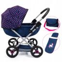 Bayer Cosy Doll Pram - Dark Blue With Pink Hearts