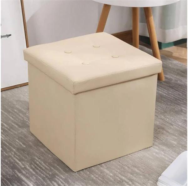 Folding Storage Bench Ottoman Storage Cube Boxes Footrest Stool Seat For Bedroom and Hallway - Beige - AfterPay & zipPay Available