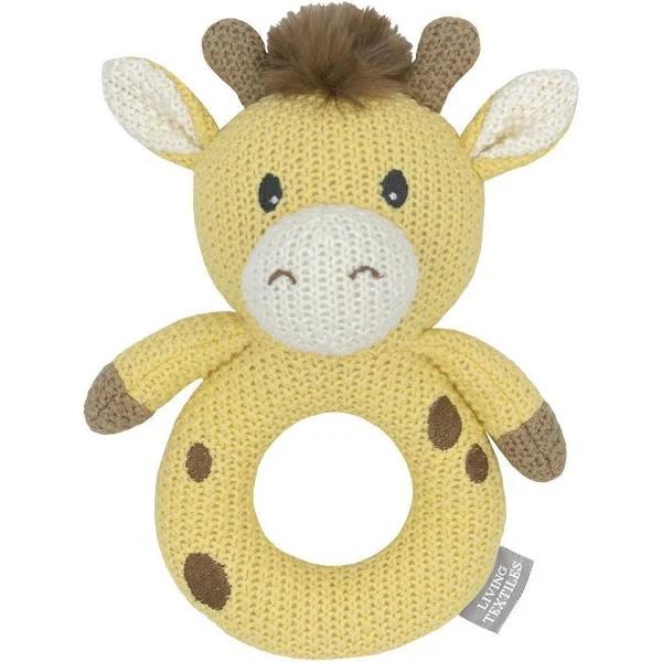 Living Textiles Whimsical Knitted Ring Rattle (Noah The Giraffe)