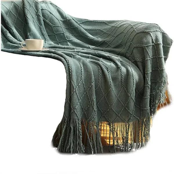 130cm x 200cm Warm Cozy Knitted Throw Blanket Green